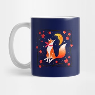 Cute fox, crescent moon and flowers, version 2 Mug